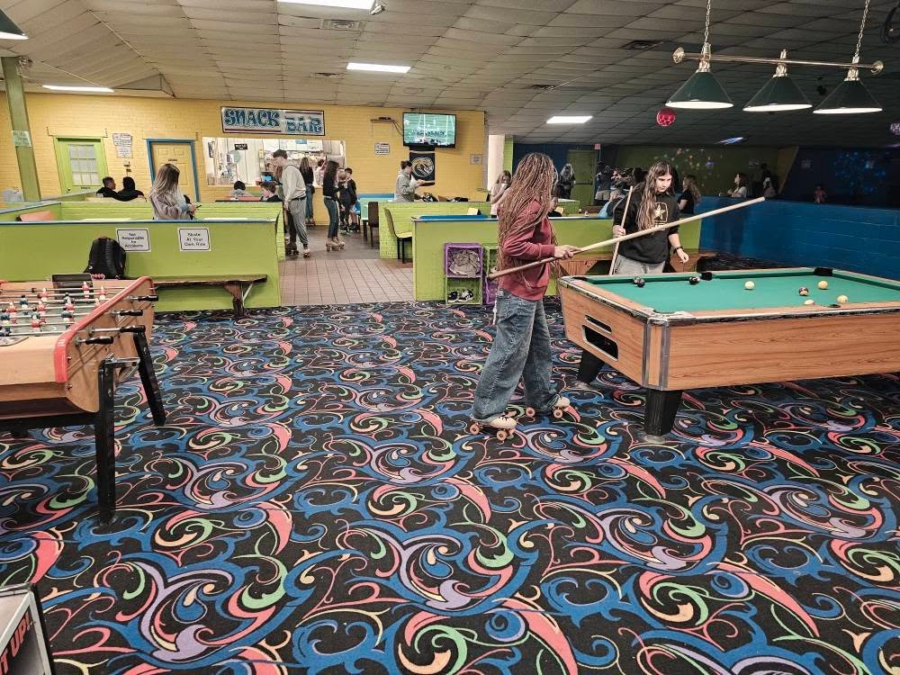 Pool tables and snack bar area at Hartsville Skating Arena